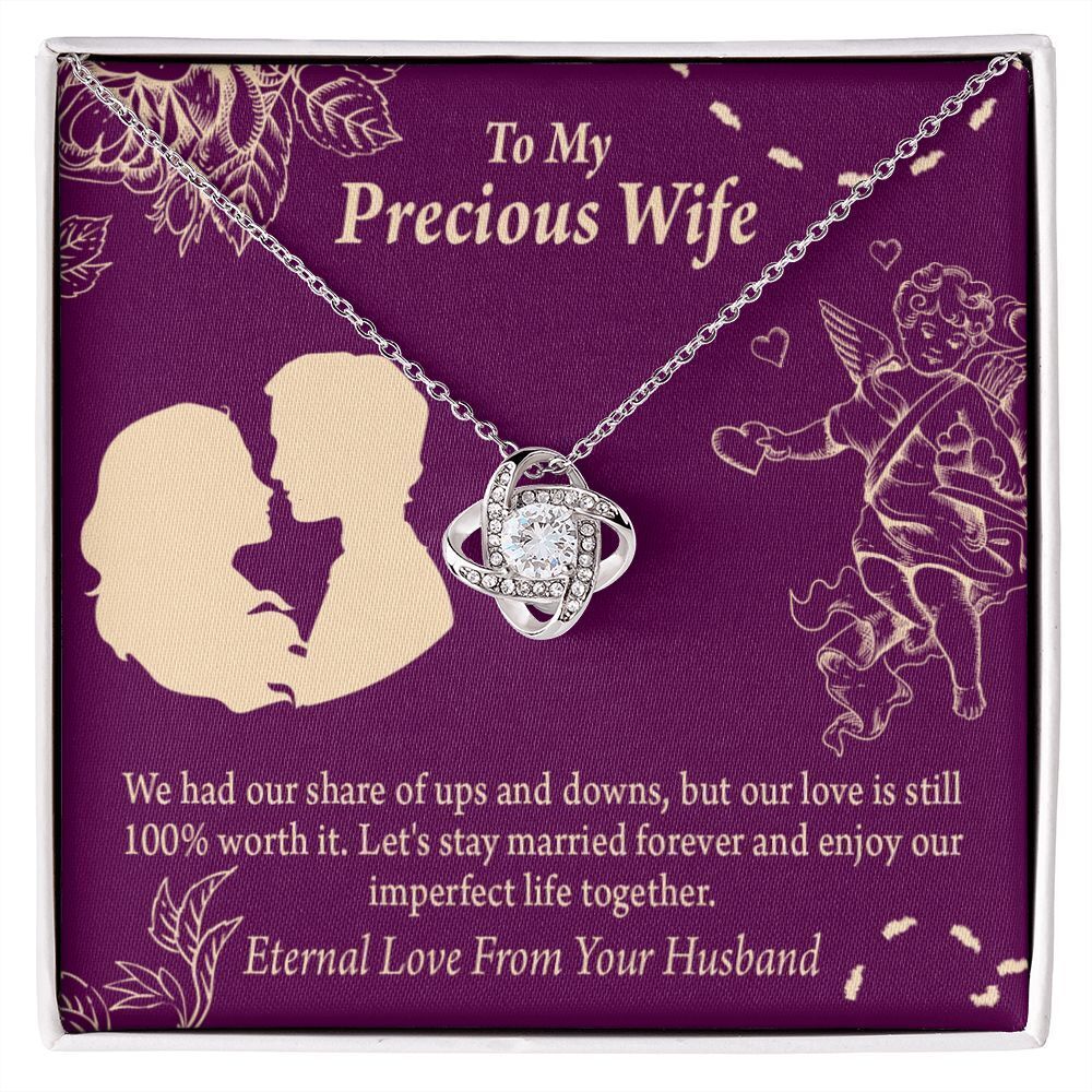 Wife 100% Love Infinity Knot CZ Necklace Silver Tone Standard Box